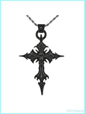 Gothic Skull Cross Pendant Necklace 24" Stainless Steel Chain